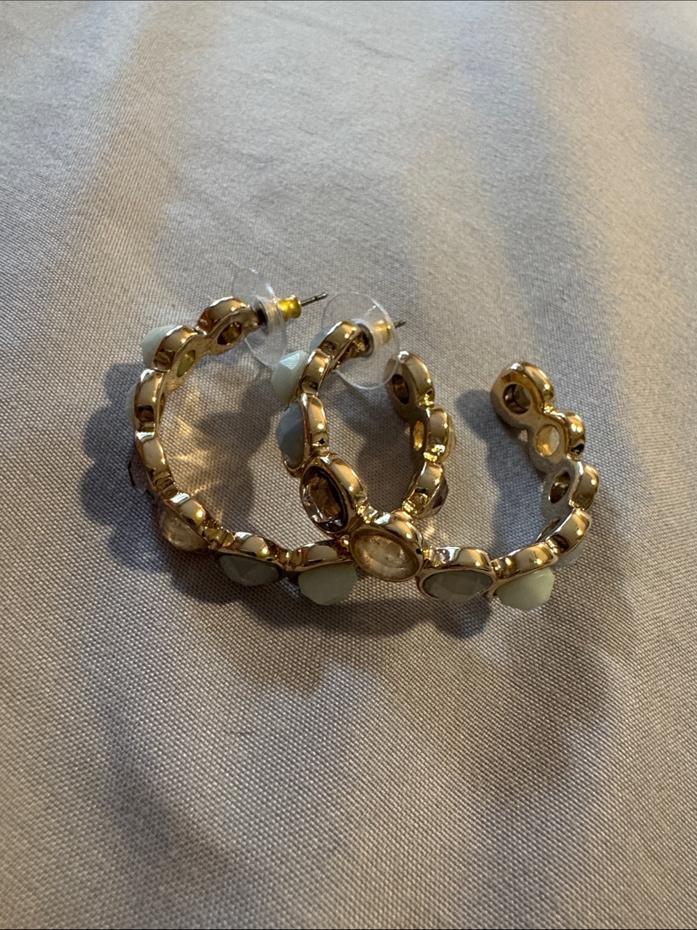 Anne Klein Gold Hoop Earrings with Pale Gray Stones